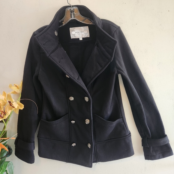Poetry Clothing Black Double Breasted Medium EUC Jacket - Picture 5 of 14